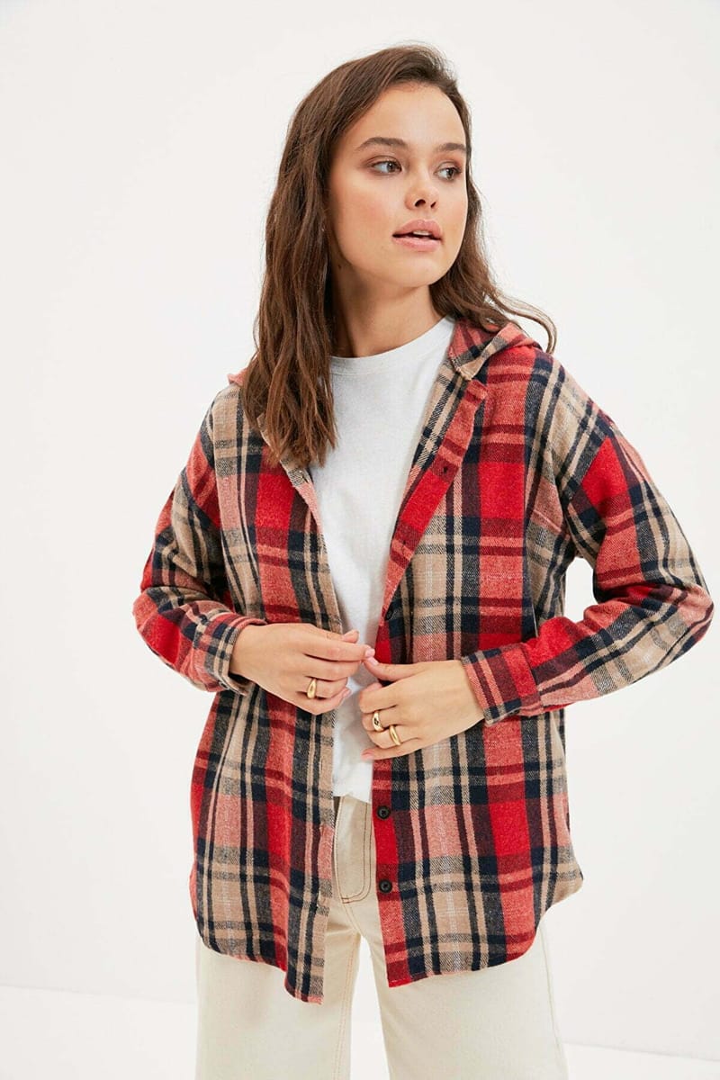 Plaid Check Hooded Shirt - Shirts & Blouses 23