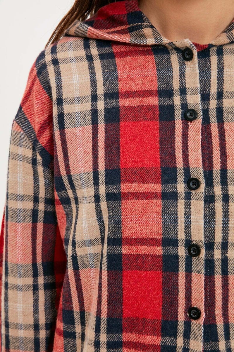 Plaid Check Hooded Shirt - Shirts & Blouses 24