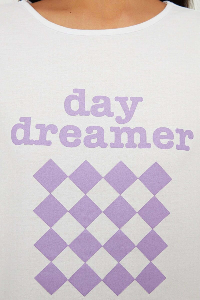 White Front Print Crew Neck T-Shirt And Pants Pyjama Women's Set White Front Print Crew Neck T-Shirt And Pants Pyjama Women's Set - Co-ord Sets 28