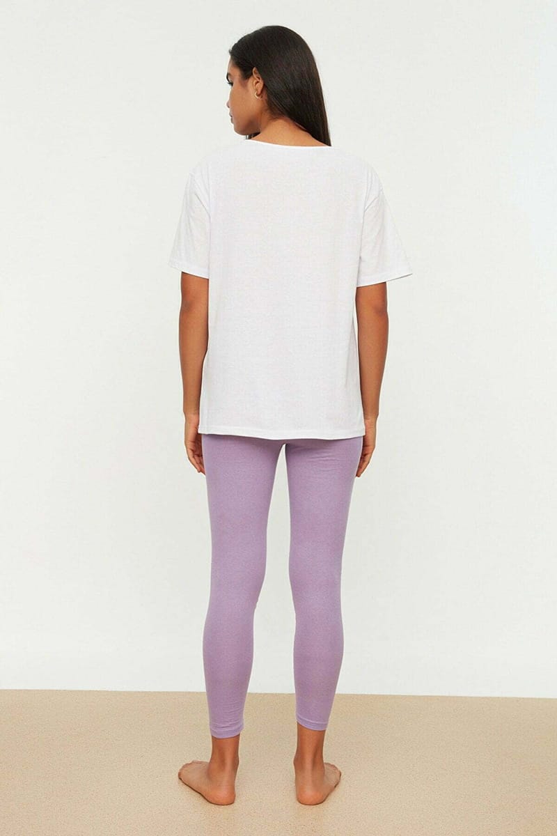 White Front Print Crew Neck T-Shirt And Pants Pyjama Women's Set White Front Print Crew Neck T-Shirt And Pants Pyjama Women's Set - Co-ord Sets 29