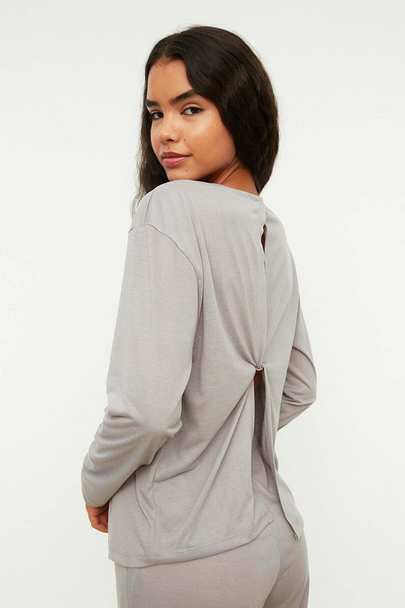 Grey Front Print Crew Neck T-Shirt And Pants Pyjama Women's Set - Co-ord Sets 25