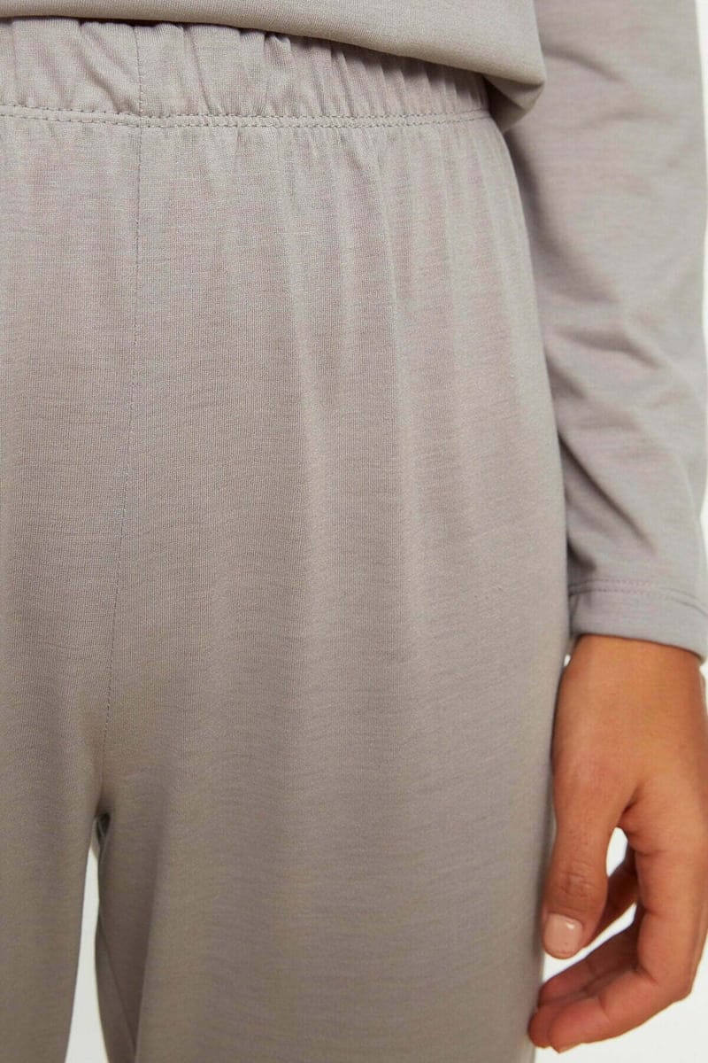 Grey Front Print Crew Neck T-Shirt And Pants Pyjama Women's Set - Co-ord Sets 27