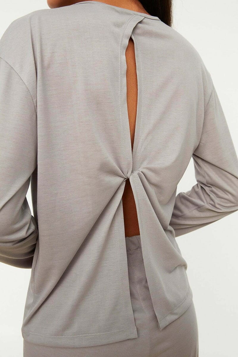 Grey Front Print Crew Neck T-Shirt And Pants Pyjama Women's Set - Co-ord Sets 28