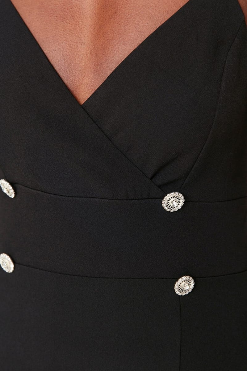 Black Spaghetti Strap Side Split Knitted Women's Dress - Party Dresses 18