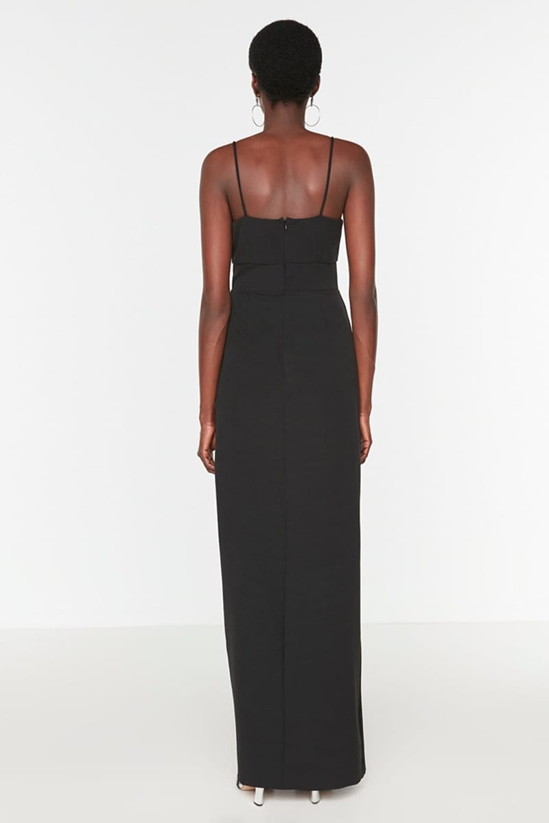 Black Spaghetti Strap Side Split Knitted Women's Dress - Party Dresses 19