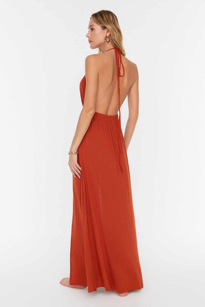 Halter Neck Plunge Brown Women's Dress Halter Neck Plunge Brown Women's Dress - Maxi Dresses 28