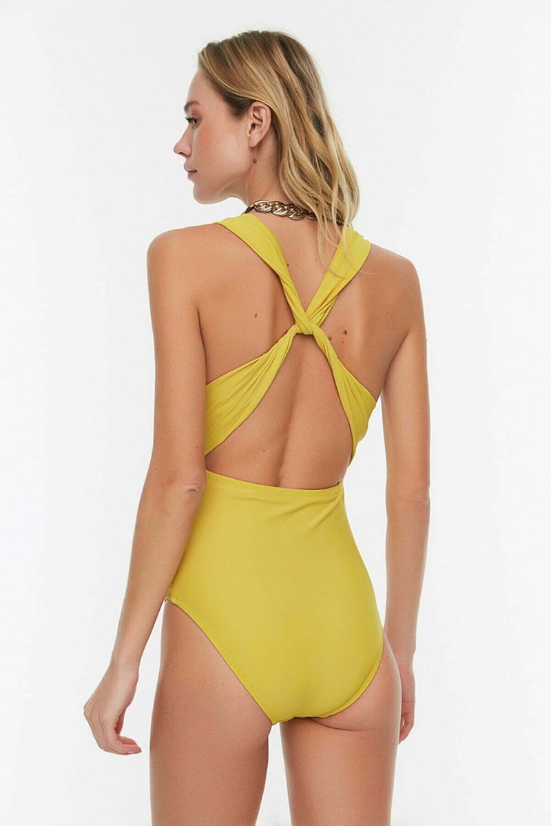 Women's Draped Back Cross Strap Low-cut Swimsuit Trendyol - Women's One Piece 11