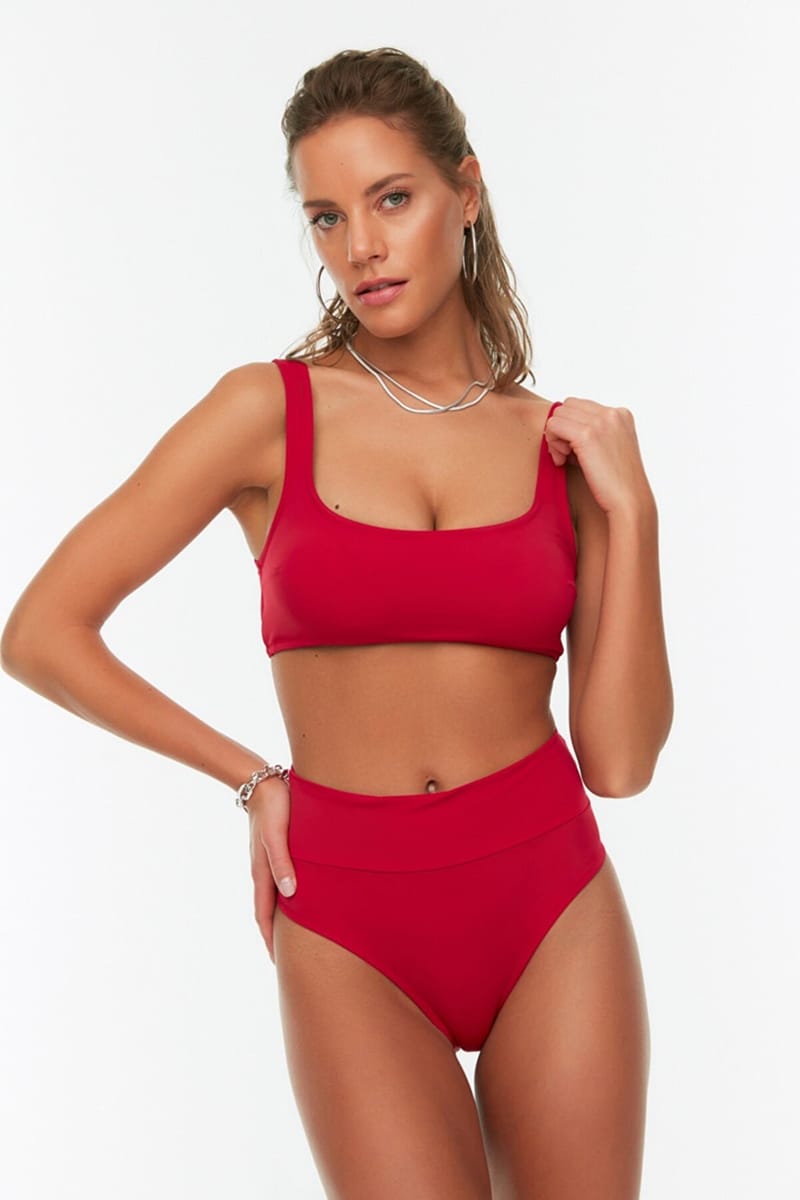 Solid High Waist Bikini Set Trendyol - Women's Bikinis 21