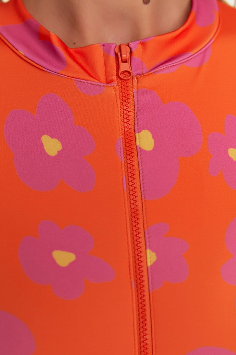 Orange One Piece Long Sleeve Zip Detail Floral Print Women's Swimsuit Orange One Piece Long Sleeve Zip Detail Floral Print Women's Swimsuit - One Piece 23