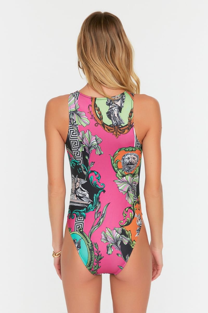 Multi Color One Piece Zip Detail Floral Print Women's Swimsuit Multicolor One-Piece Zip Detail Floral Print Women's Swimsuit - One Piece 22