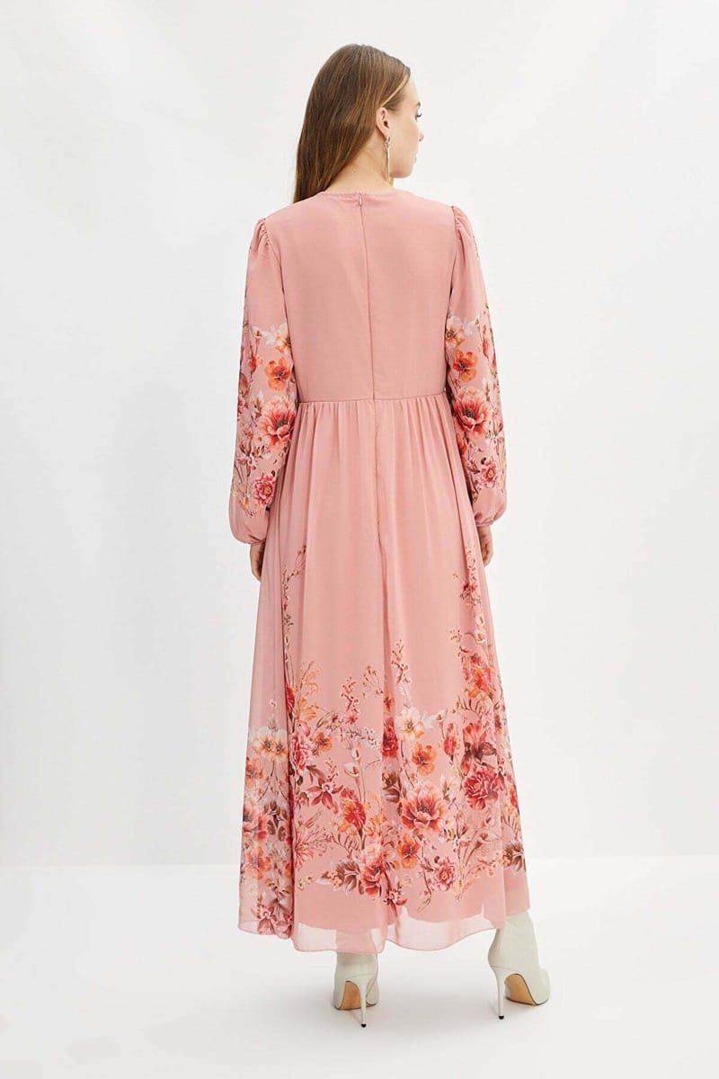 Floral Print Crew Neck Dress Floral Print Crew Neck Dress - Midi Dresses 19