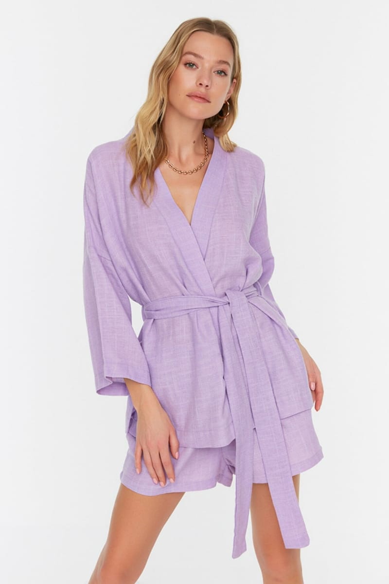 Tie Detail Kimono & Shorts Set