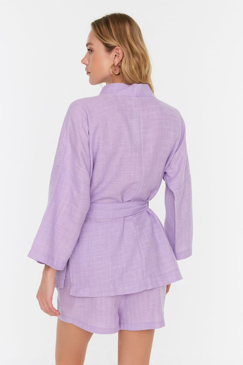 Tie Detail Kimono & Shorts Set