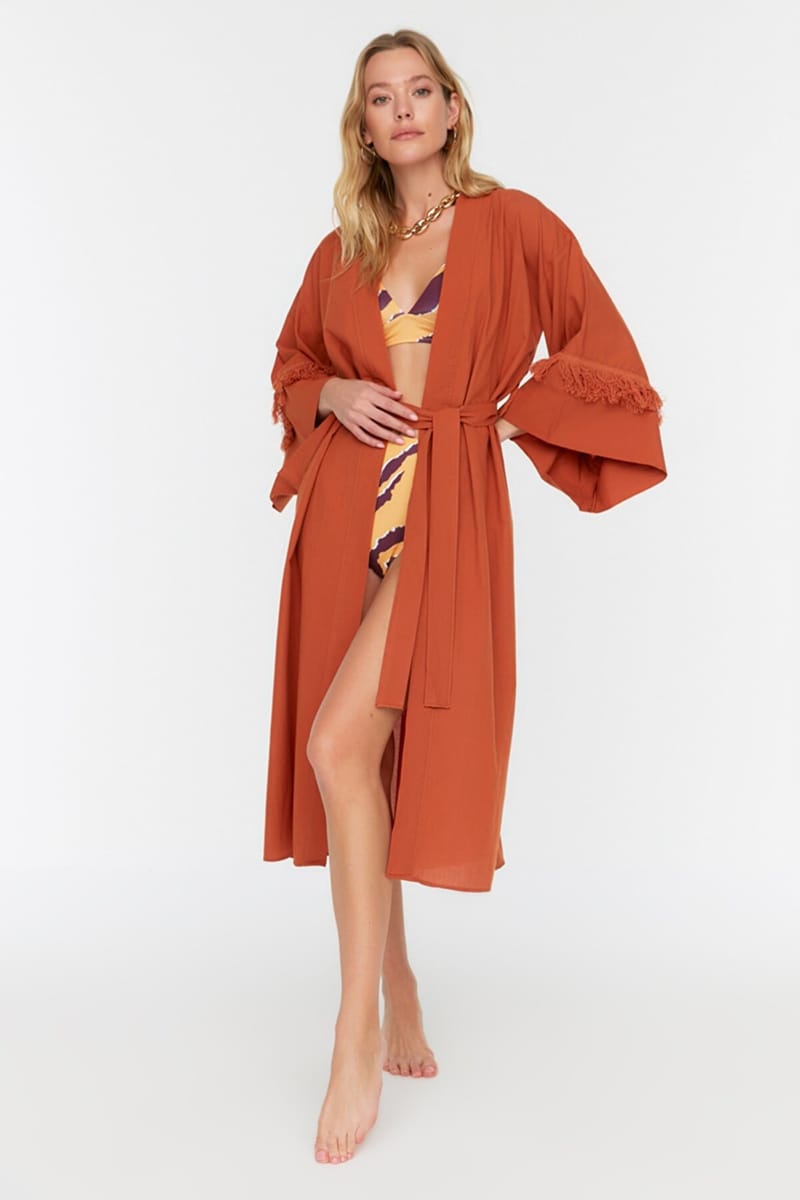 Tie Detail Longline Kimono