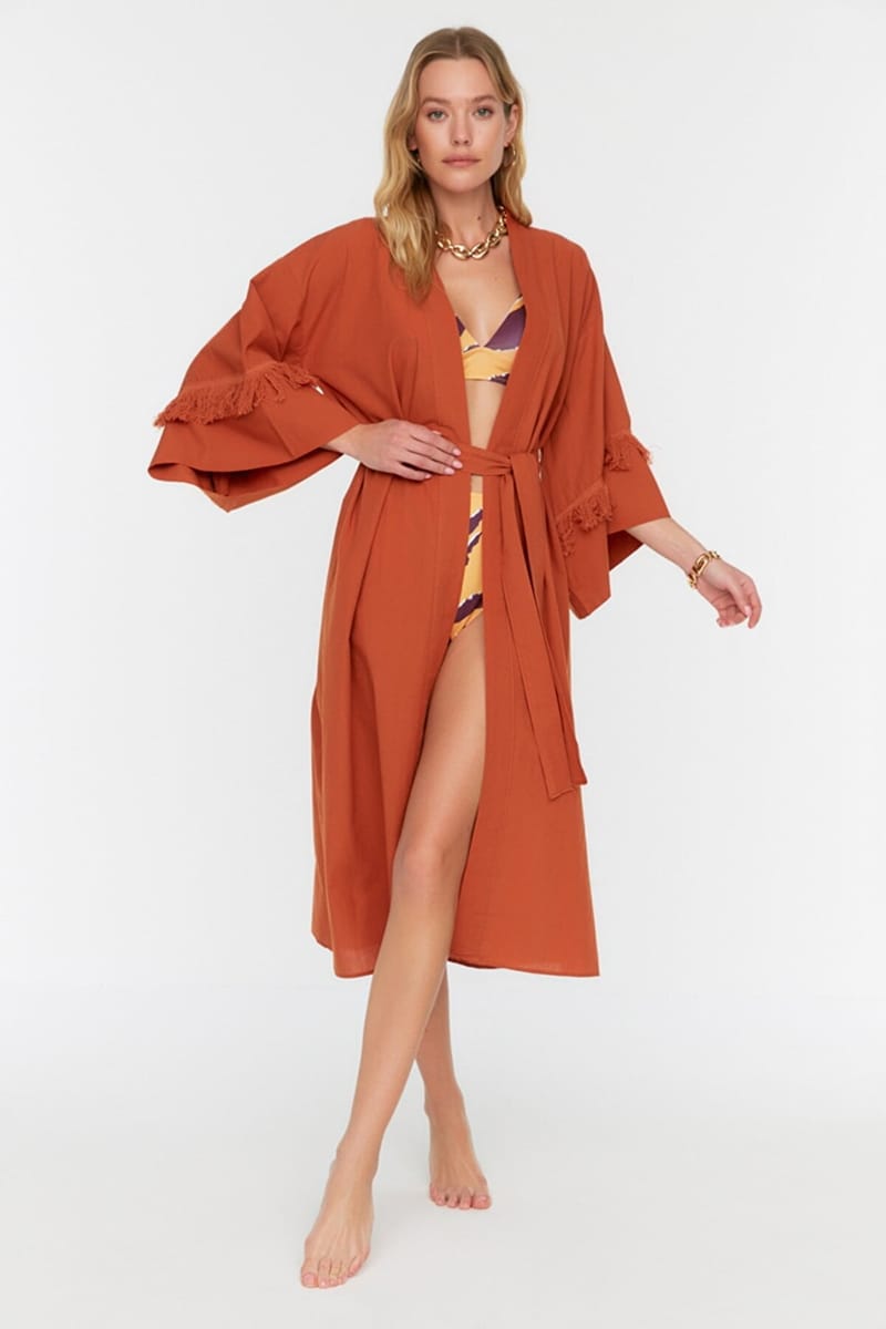 Tie Detail Longline Kimono