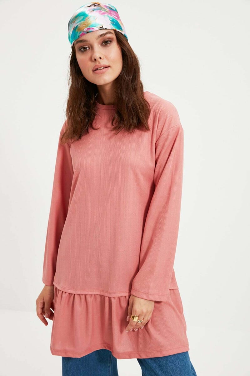 Crew Neck Pleat Detail Tunic