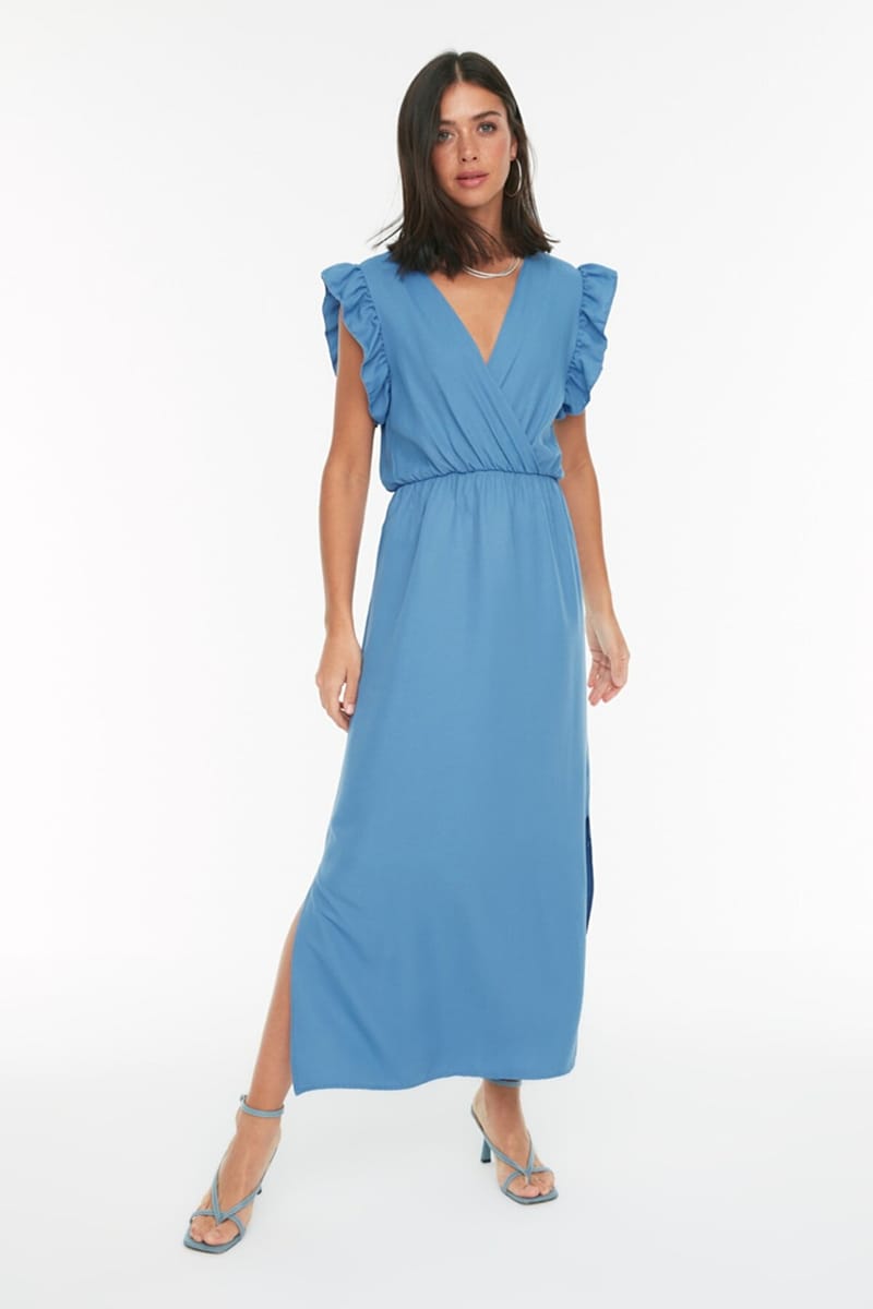 Sleeves Flounce Slit Surplice Dress - Party Dresses 22