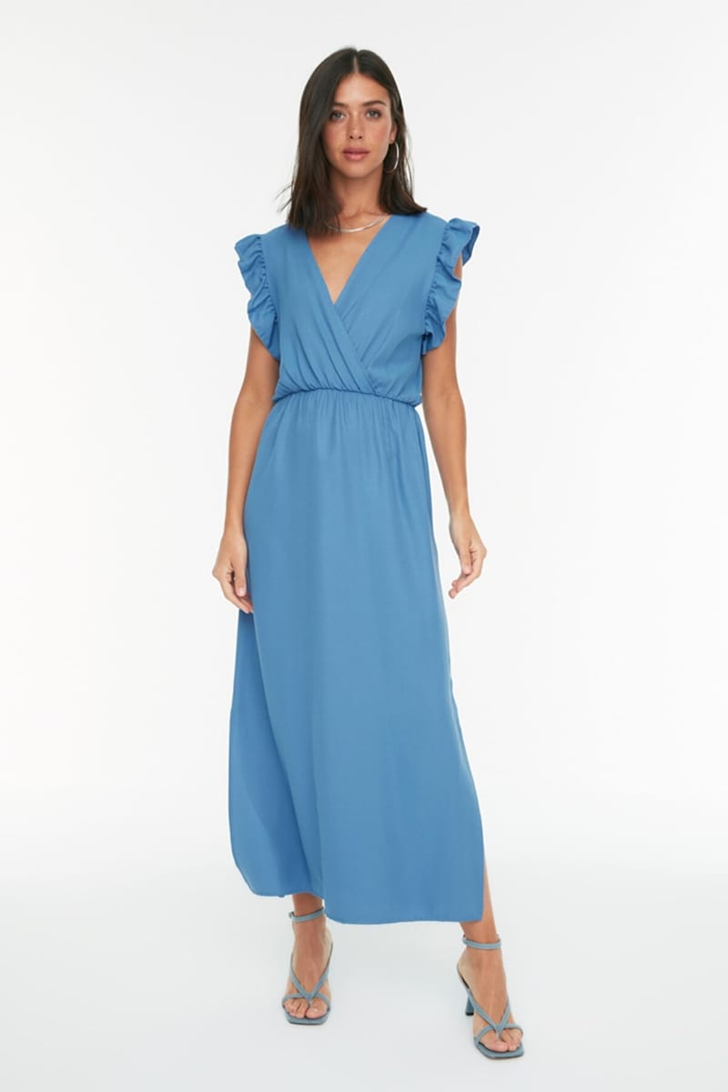 Sleeves Flounce Slit Surplice Dress - Party Dresses 23