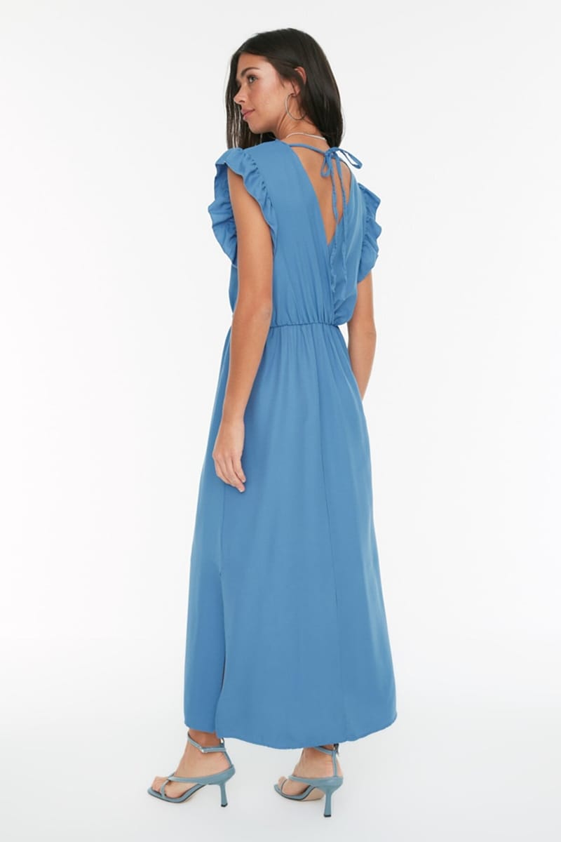 Sleeves Flounce Slit Surplice Dress - Party Dresses 24