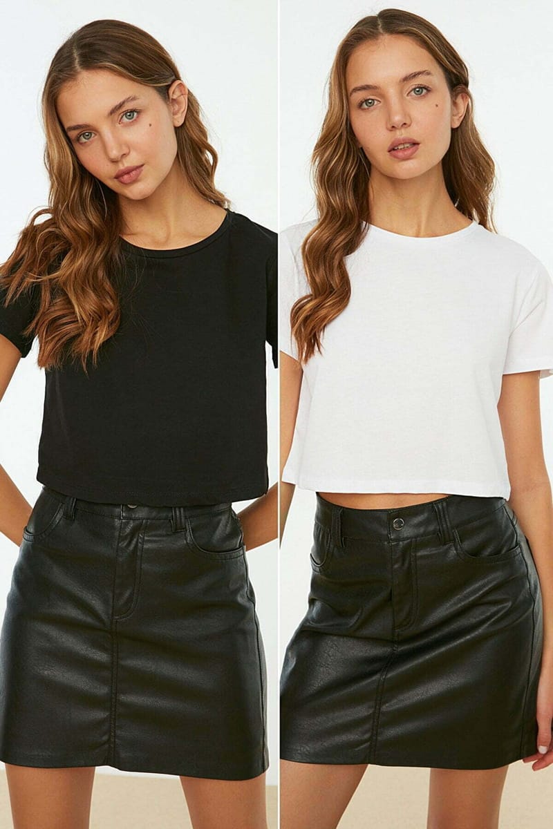 2 Pack Crew Neck Knitted T-Shirt Trendyol - Women's Casual T-Shirt 44