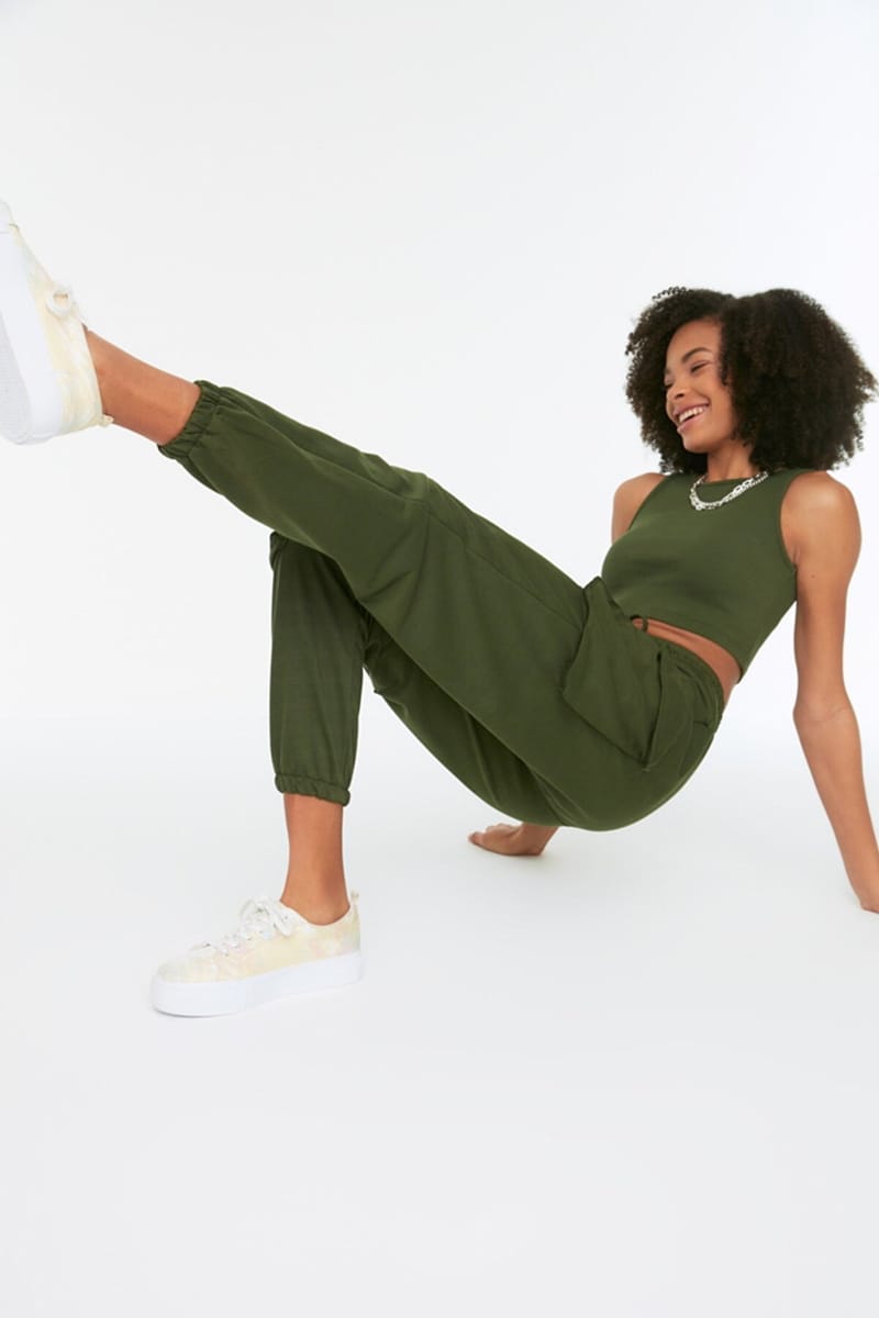 Navy Green Knitted Crop Top & Cargo Pants Women's Set - Co-ord Sets 18
