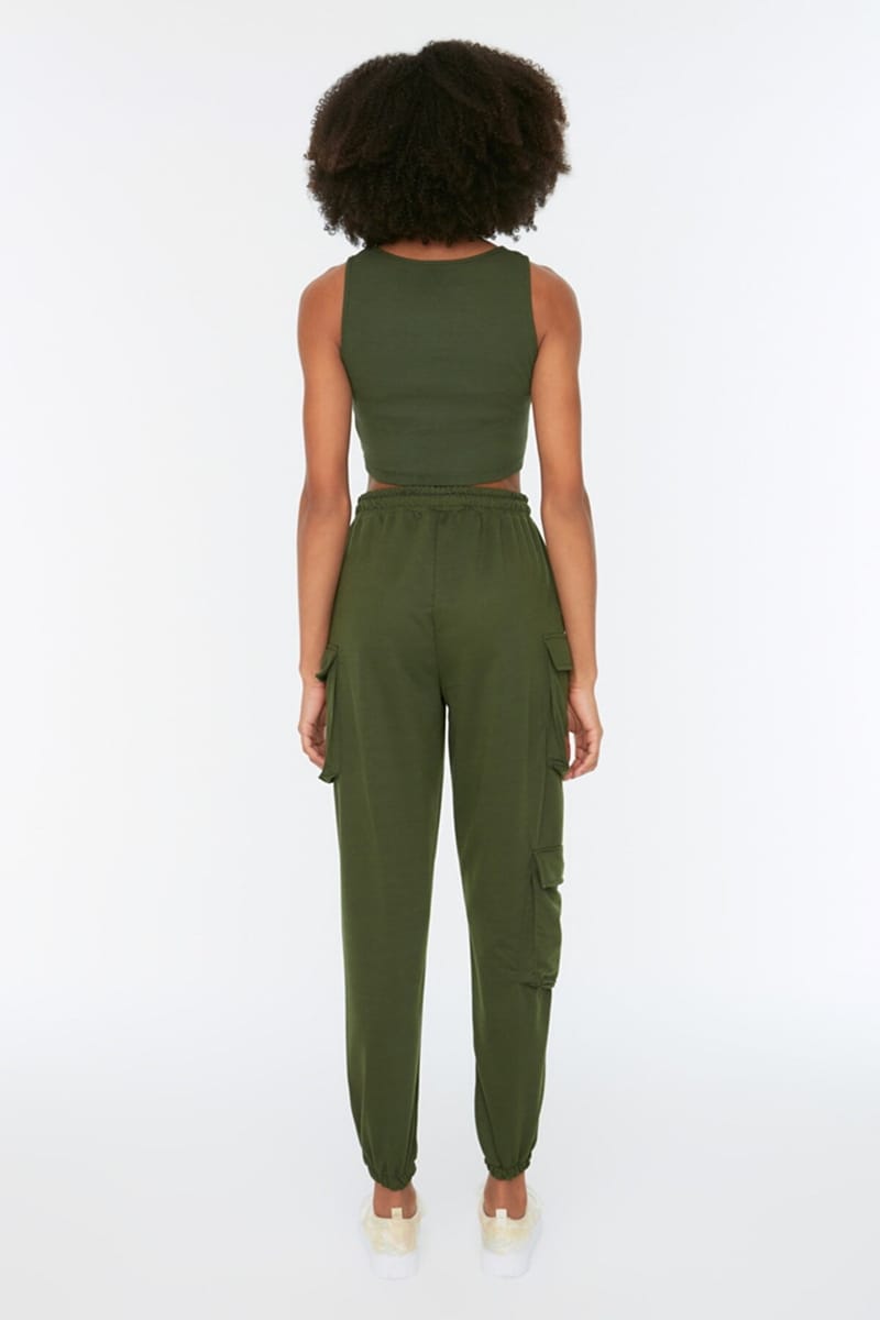 Navy Green Knitted Crop Top & Cargo Pants Women's Set - Co-ord Sets 19