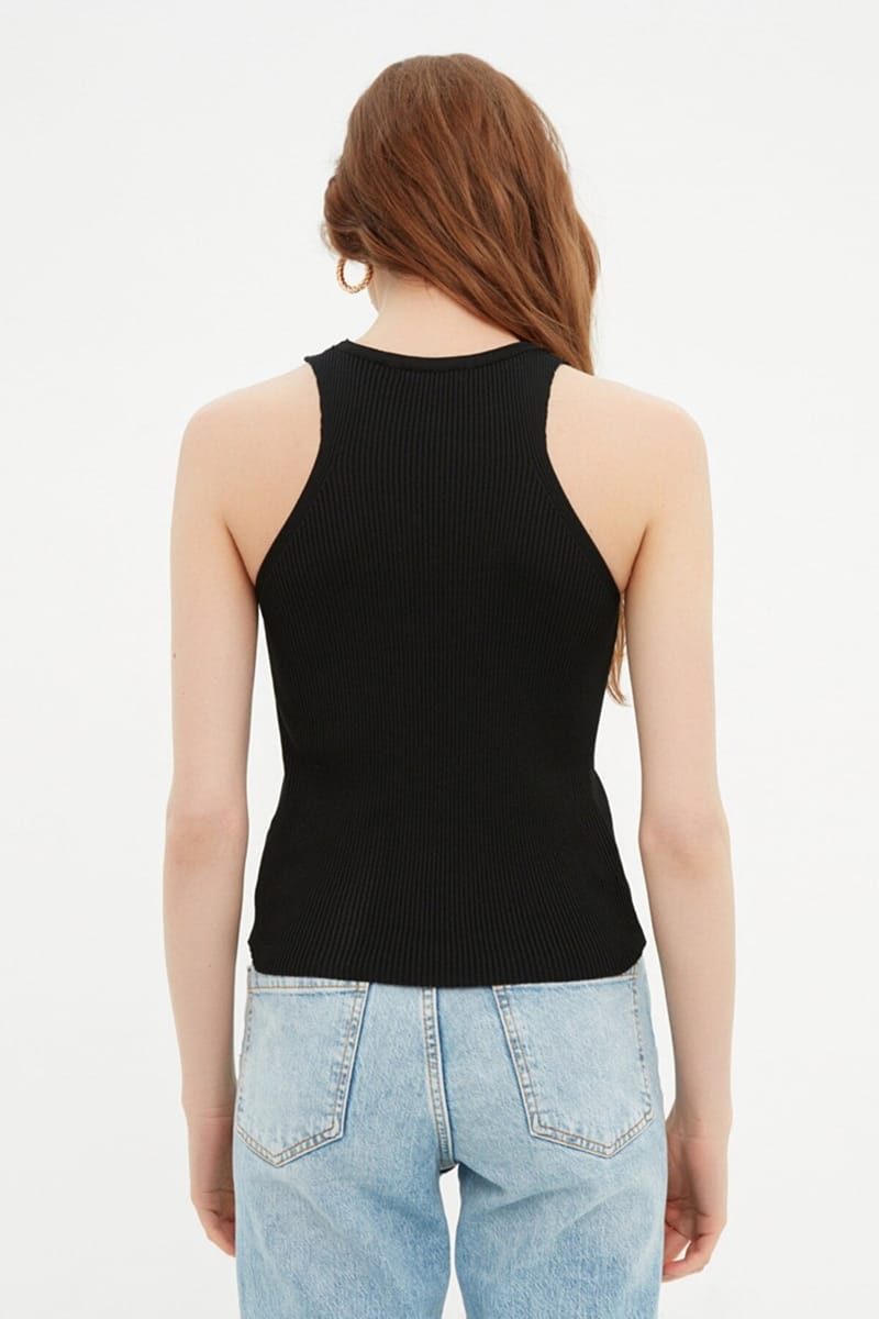 Black Crew Neck Sleeveless Ribbed Women's Top - Sleeveless Tops 24