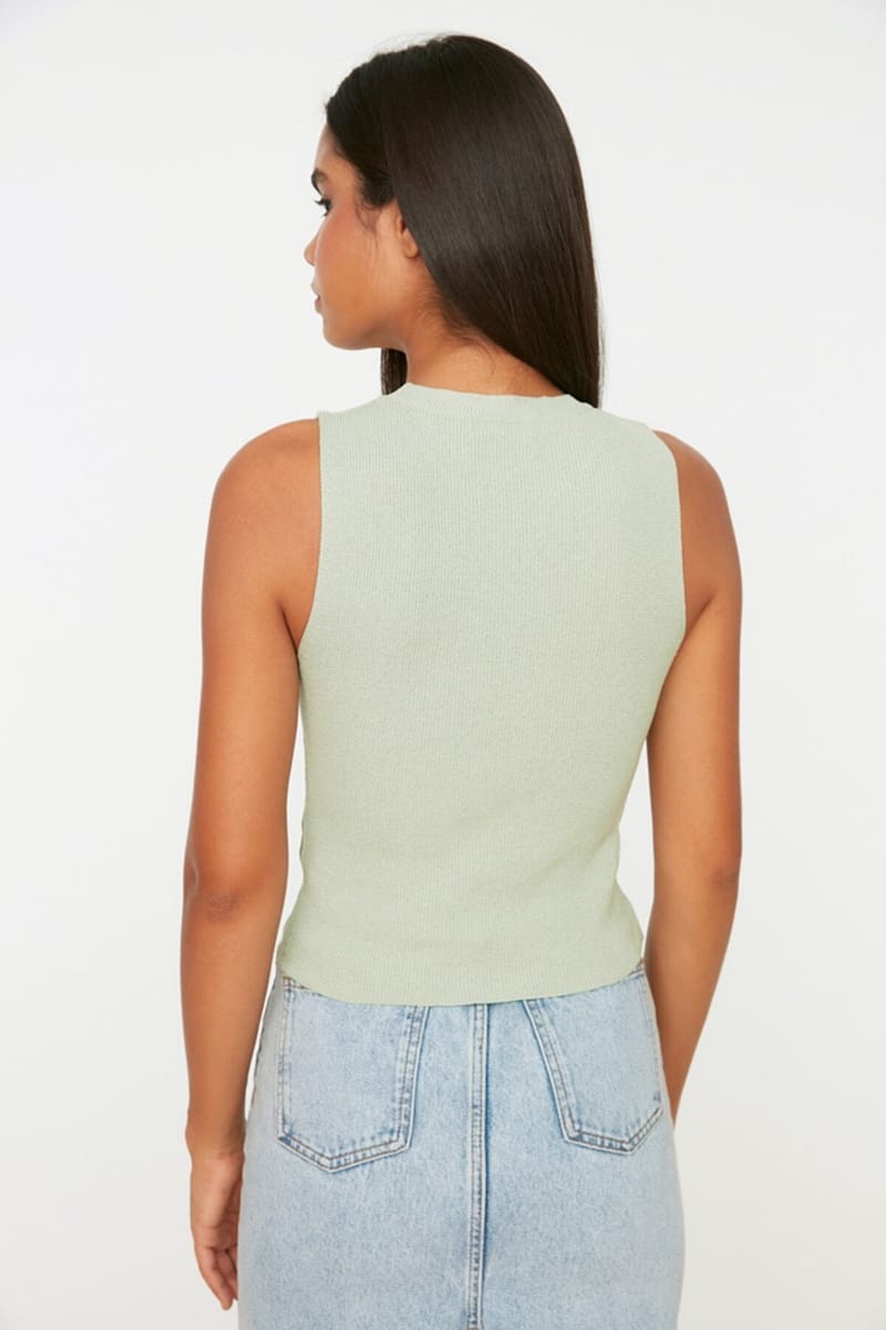 Mint Crew Neck Sleeveless Ribbed Women's Top - Sleeveless Tops 19