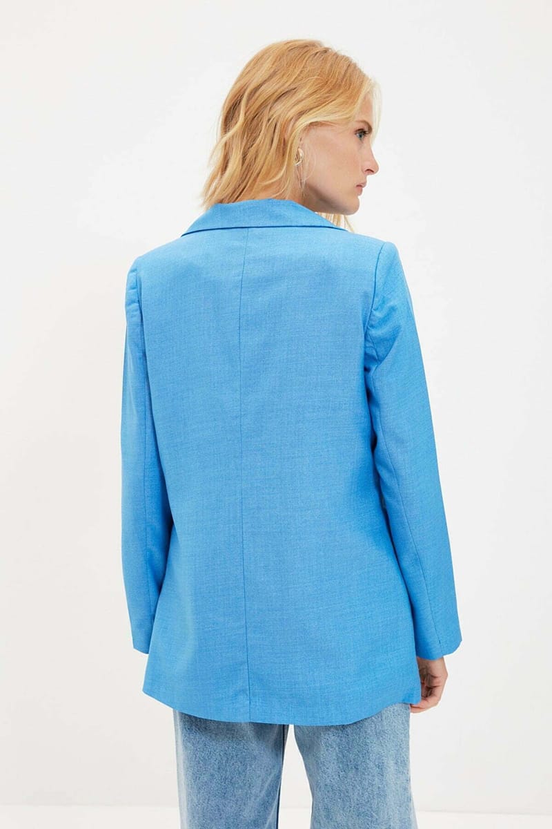 Sky Blue Button Detail Women's Blazer - Blazers & Coats 45