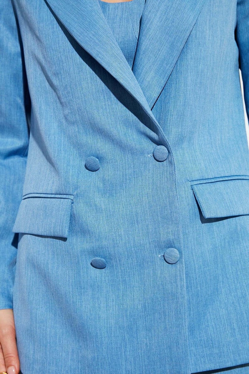 Sky Blue Button Detail Women's Blazer - Blazers & Coats 48