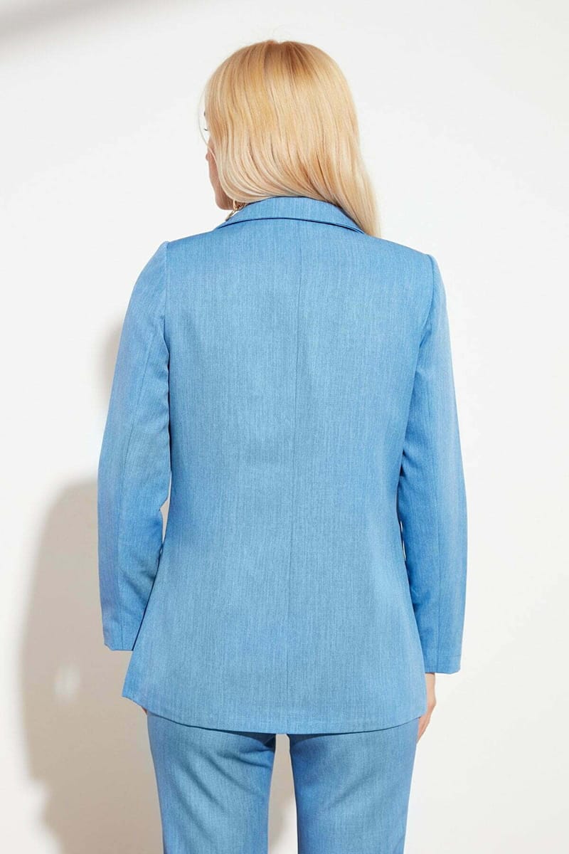 Sky Blue Button Detail Women's Blazer - Blazers & Coats 49
