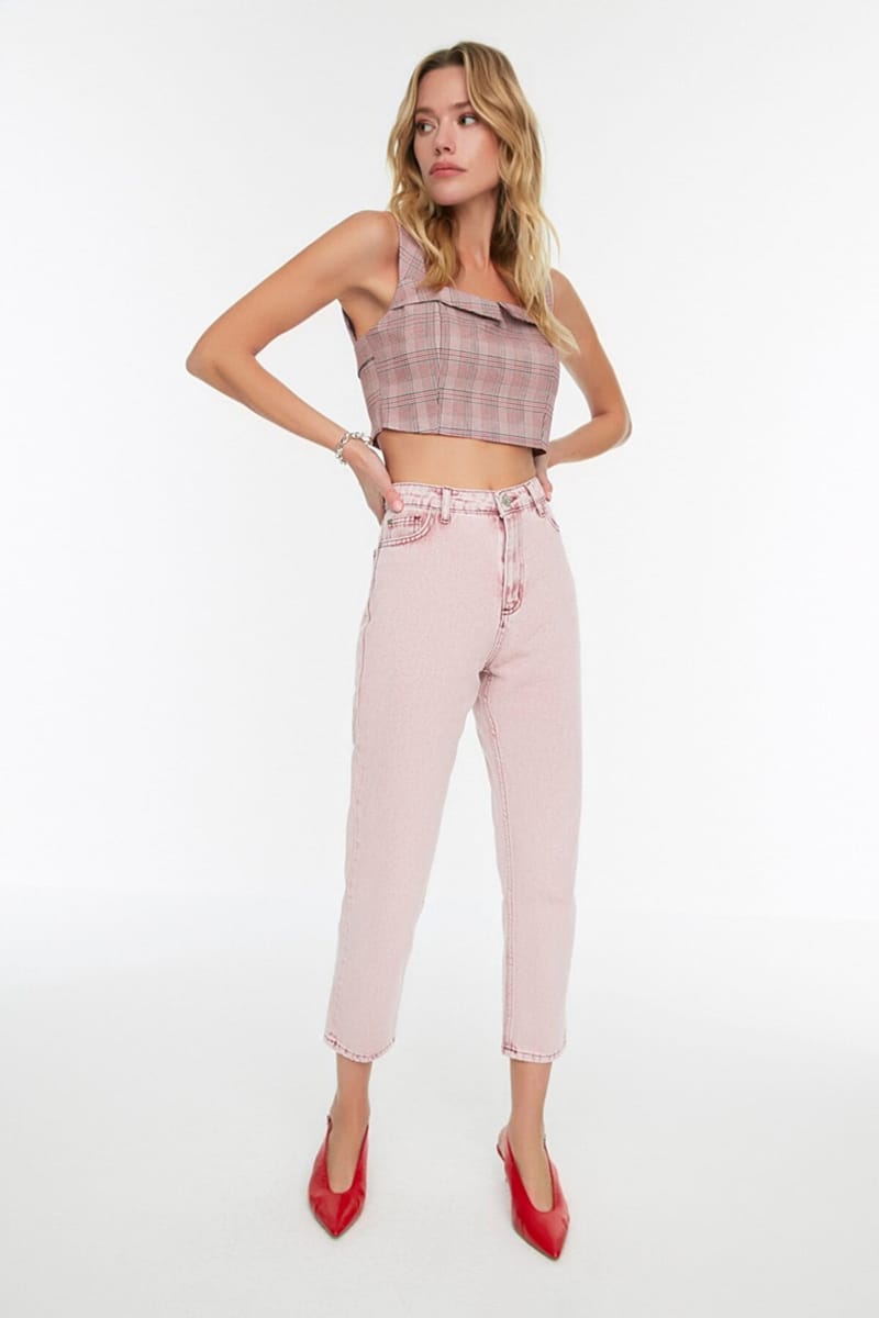 Pink High Waist Mom Women's Jeans - Mom Jeans 21