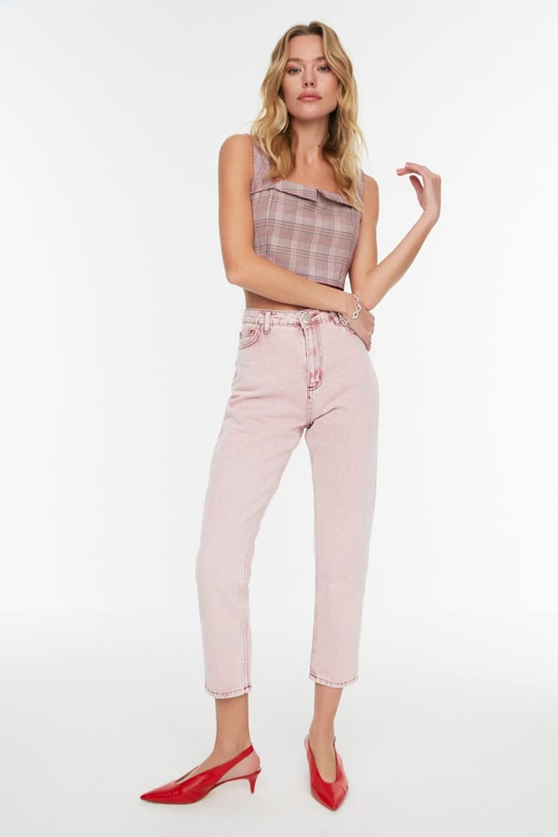 Pink High Waist Mom Women's Jeans - Mom Jeans 22