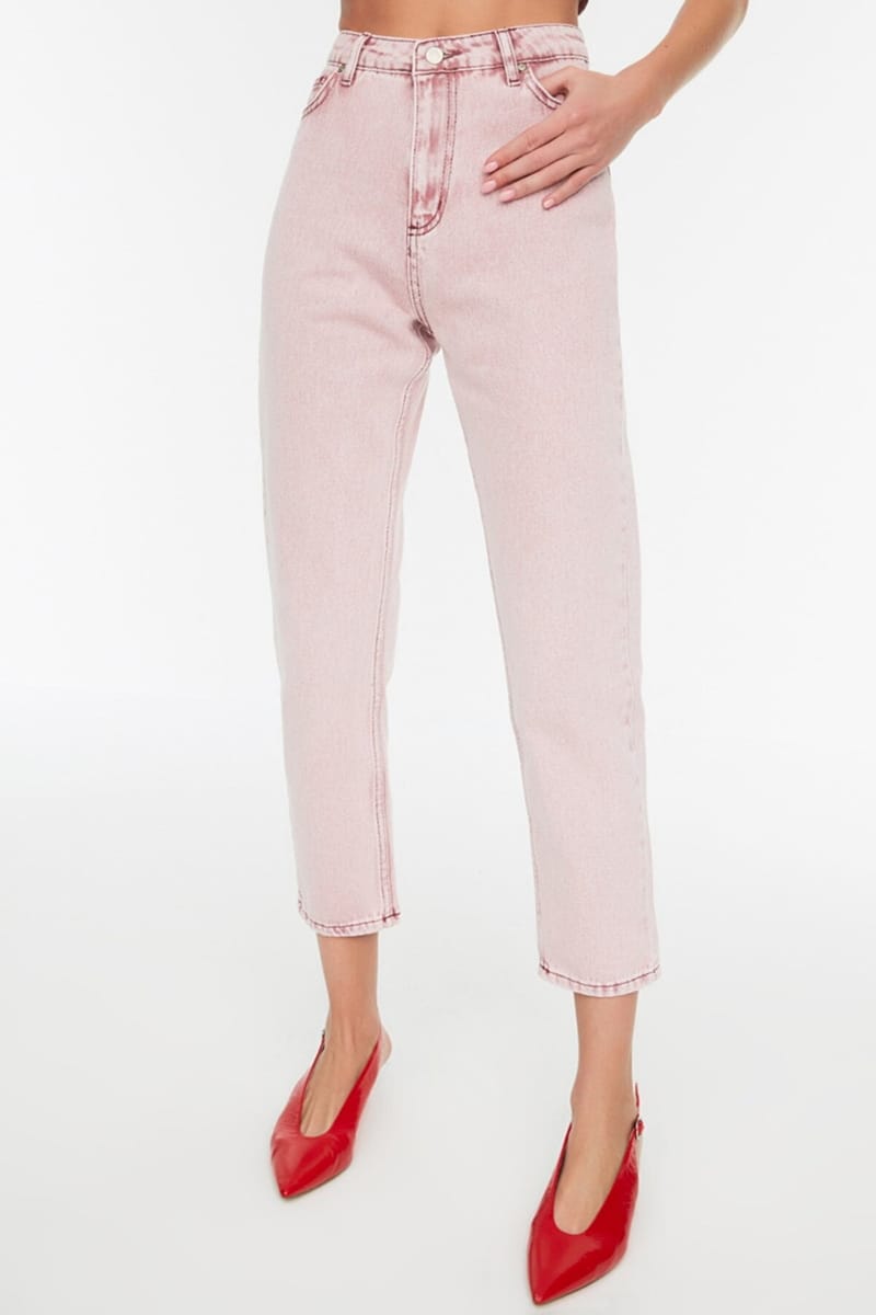 Pink High Waist Mom Women's Jeans - Mom Jeans 23