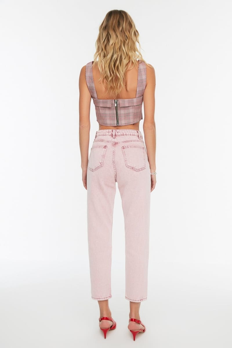 Pink High Waist Mom Women's Jeans - Mom Jeans 24