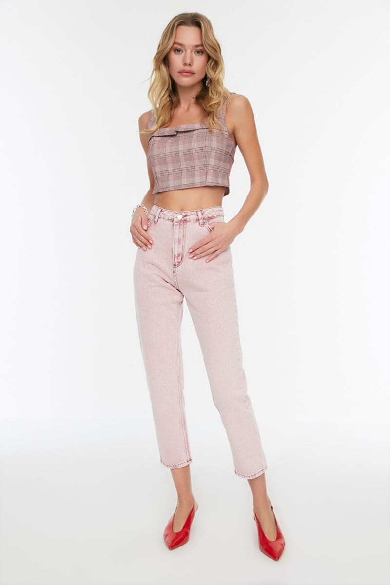 Pink High Waist Mom Women's Jeans - Mom Jeans 20