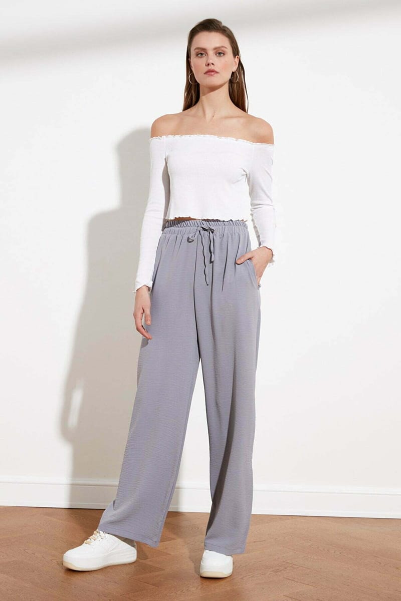 Grey Pegged Wide Leg Women's Trouser - Trousers 21