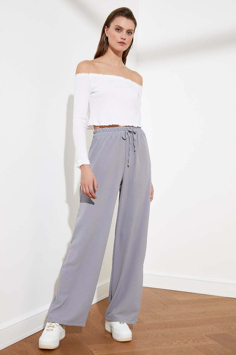 Grey Pegged Wide Leg Women's Trouser - Trousers 22