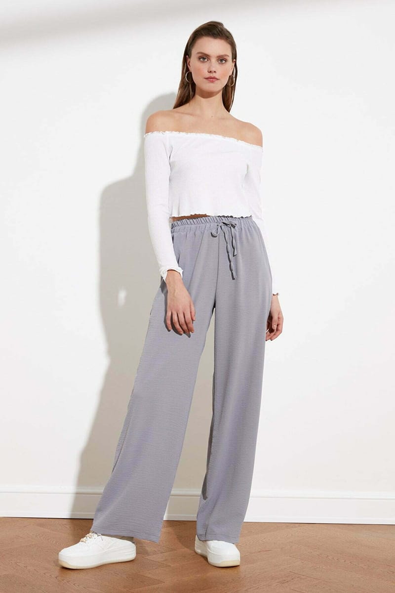 Grey Pegged Wide Leg Women's Trouser - Trousers 20