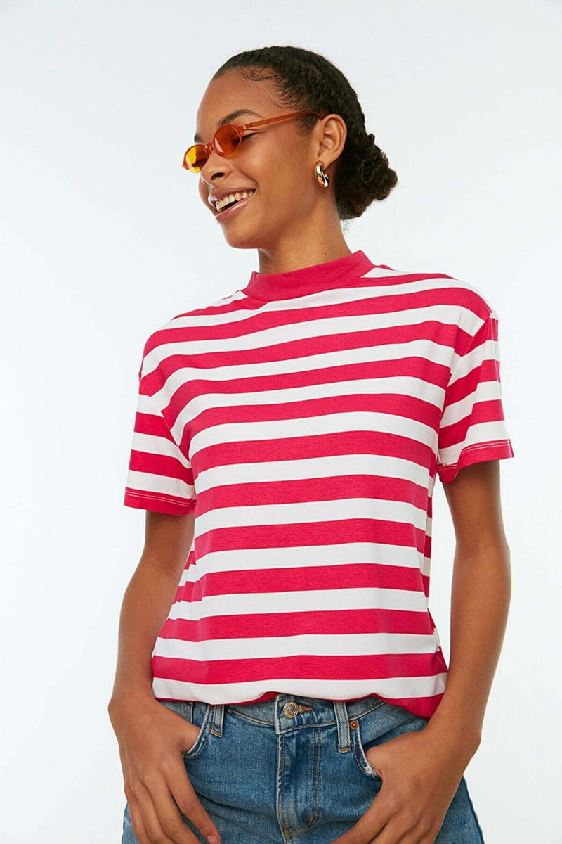 Striped Knitted T Shirt Trendyol - Women's Casual T-Shirt 38