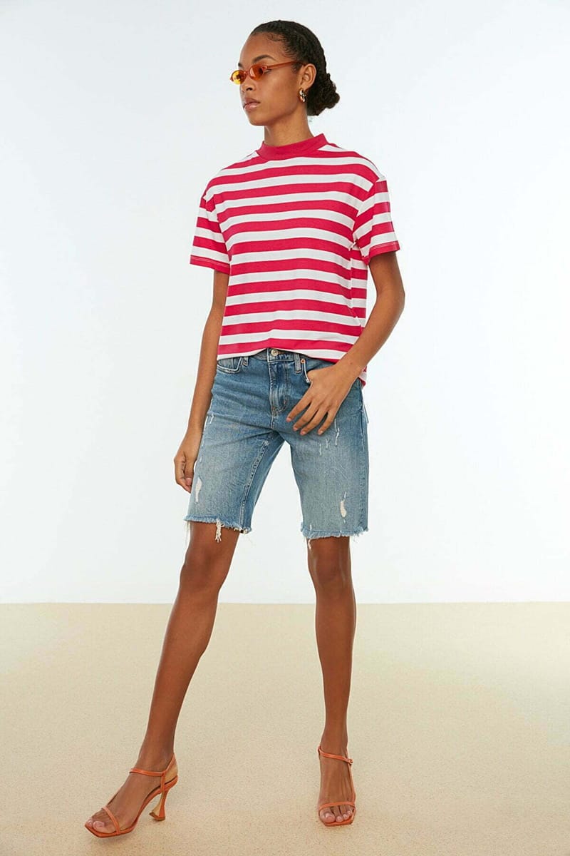 Striped Knitted T Shirt Trendyol - Women's Casual T-Shirt 41