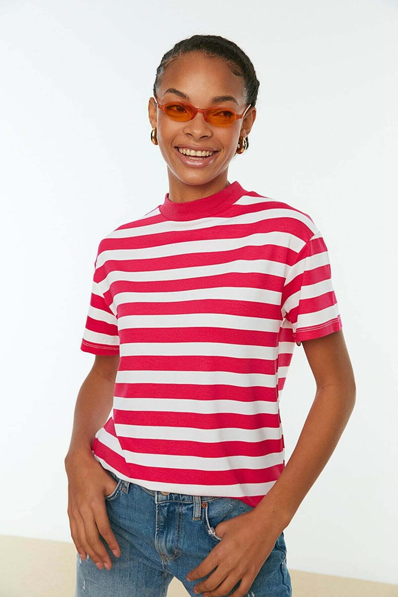 Striped Knitted T Shirt Trendyol - Women's Casual T-Shirt 36
