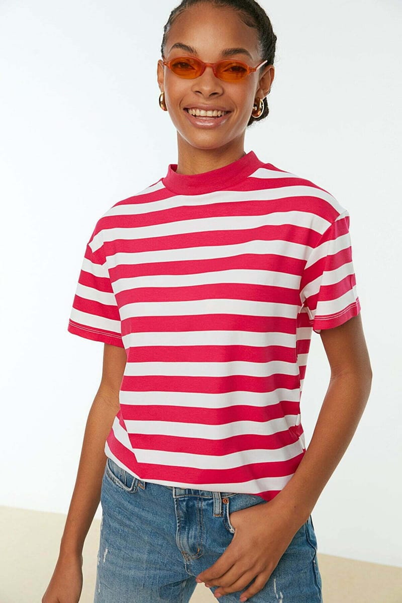 Striped Knitted T Shirt Trendyol - Women's Casual T-Shirt 37
