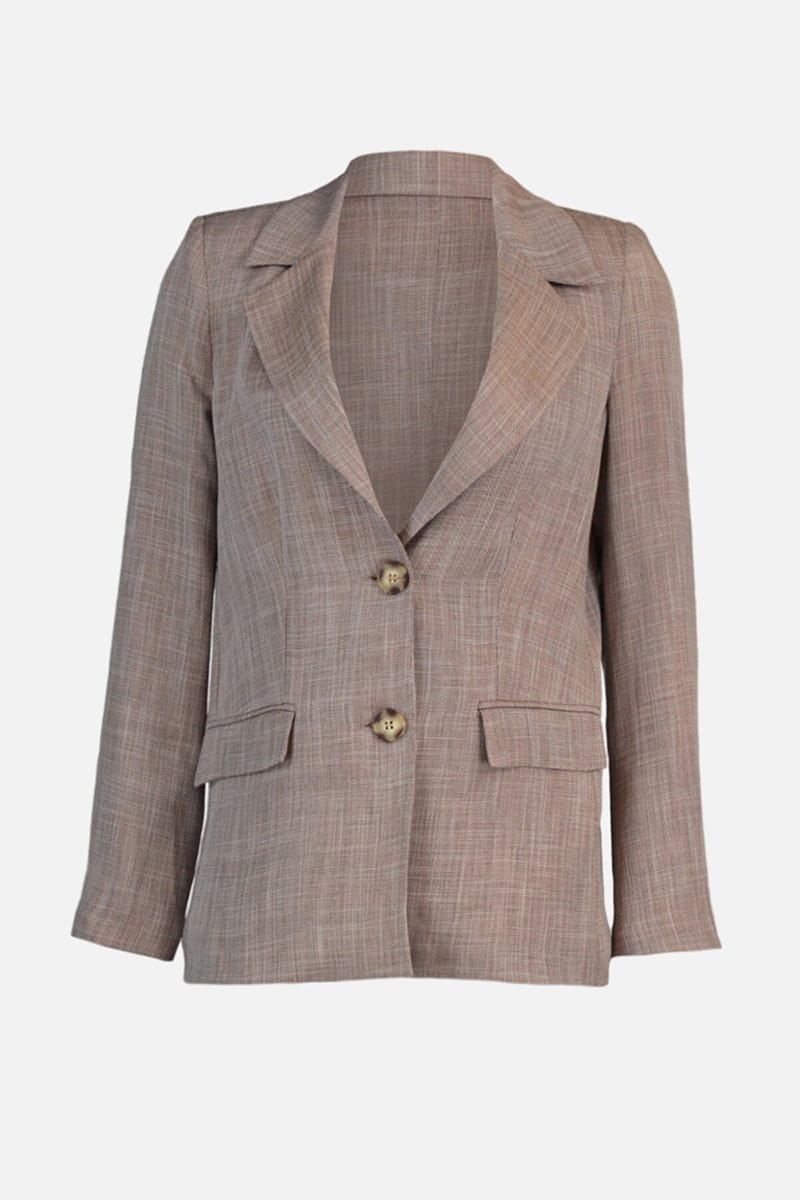 Brown Button Detail Women's Blazer - Blazers & Coats 38