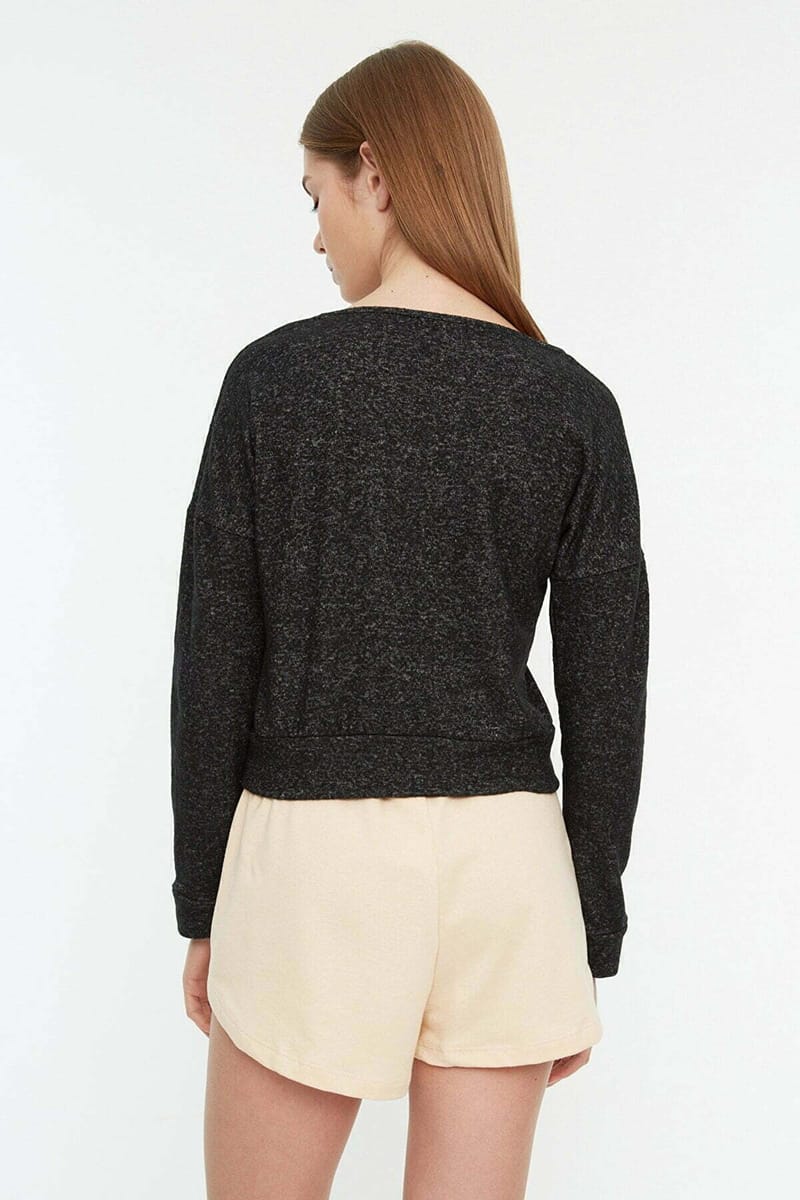 Black Button Down Cropped Knitted Women's Cardigan - Cardigans 19