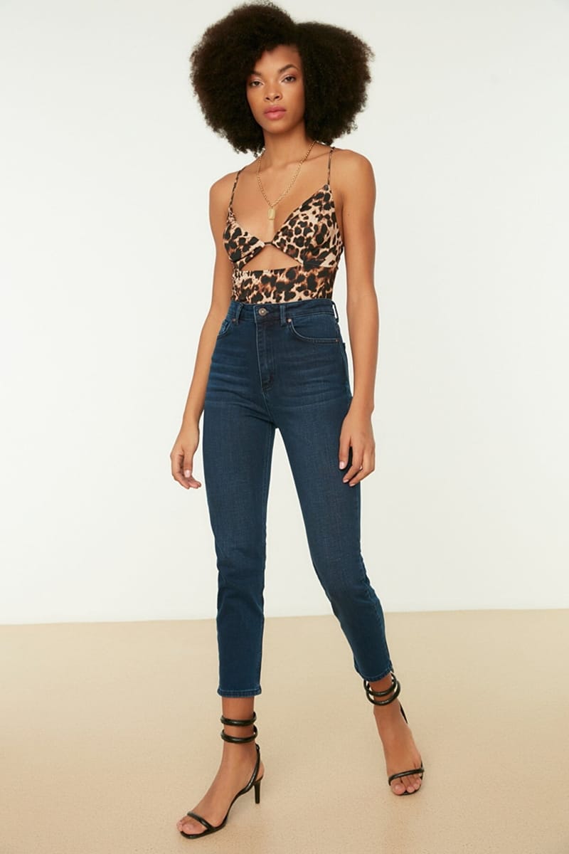 Navy Blue High Waist Mom Women's Jeans - Mom Jeans 25