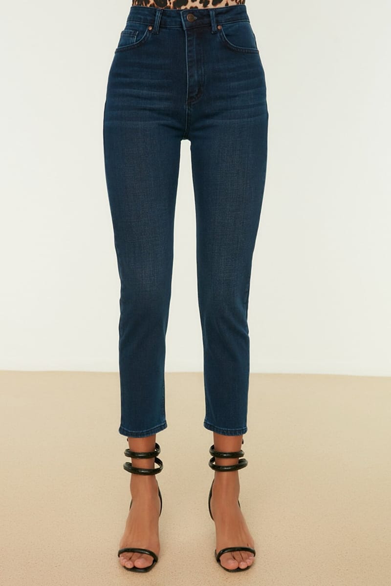 Navy Blue High Waist Mom Women's Jeans - Mom Jeans 28