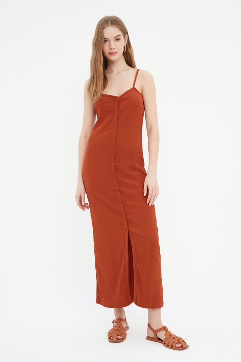 Front Split Button Detail Knitted Dress Front Split Button Detail Knitted Dress - Party Dresses 24