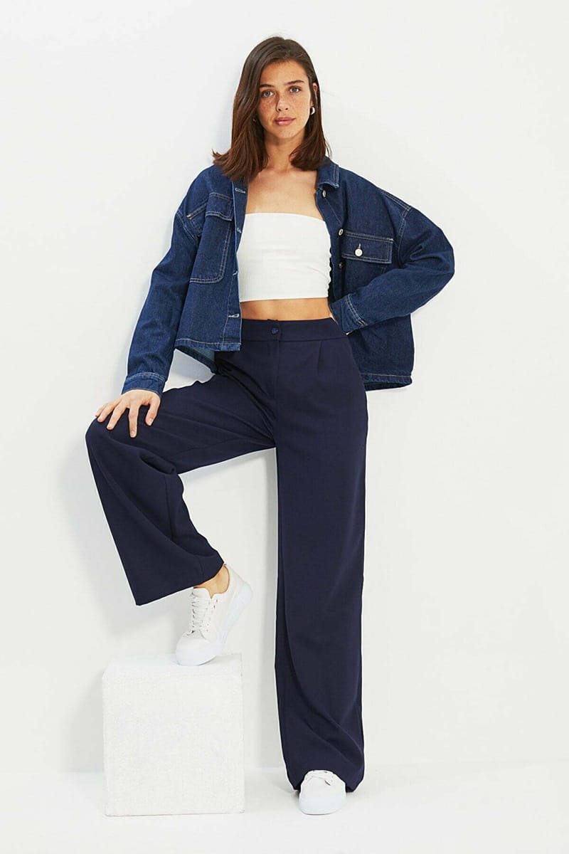 Navy Straight Blue Wide Leg Women's Pants Navy Straight Blue Wide Leg Women's Pants - Trousers 41