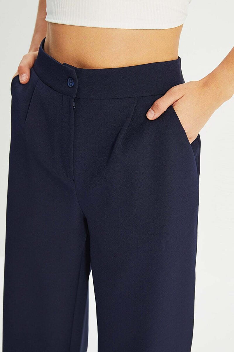 Navy Straight Blue Wide Leg Women's Pants Navy Straight Blue Wide Leg Women's Pants - Trousers 42